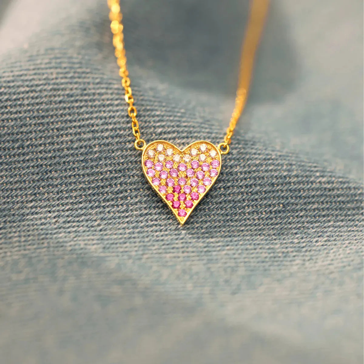 Sterling Silver Zircon Cable Chain Inlay Heart Shape Necklace