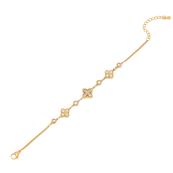 Sticky Diamond Flower Double Imitation Pearl Bracelet In Titanium Steel For Women Electroplated Jewelry
