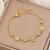 Sticky Diamond Flower Double Imitation Pearl Bracelet In Titanium Steel For Women Electroplated Jewelry