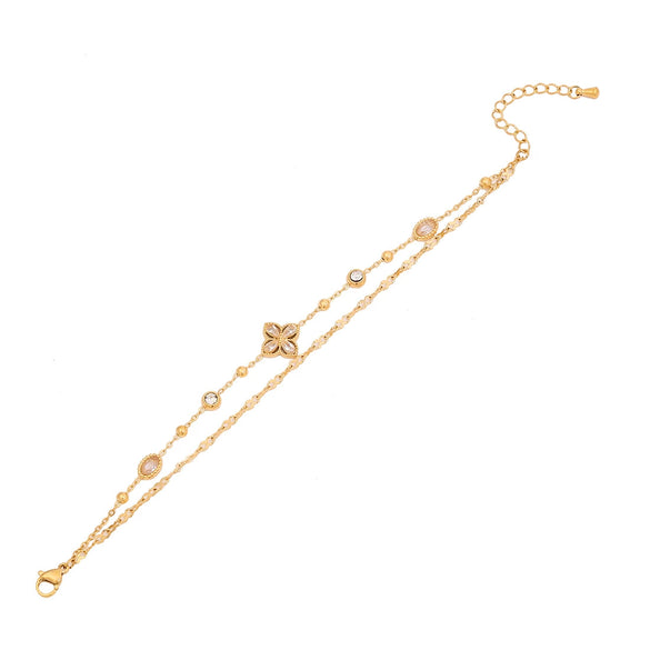 Sticky Diamond Flower Double Imitation Pearl Bracelet In Titanium Steel For Women Electroplated Jewelry