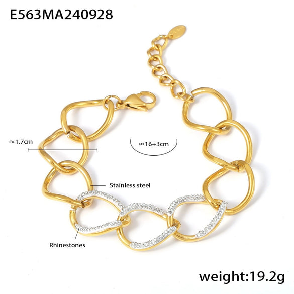 Stitching Ring Bracelet In Cool Punk Style With Stainless Steel And Rhinestone Geometric Design Electroplated