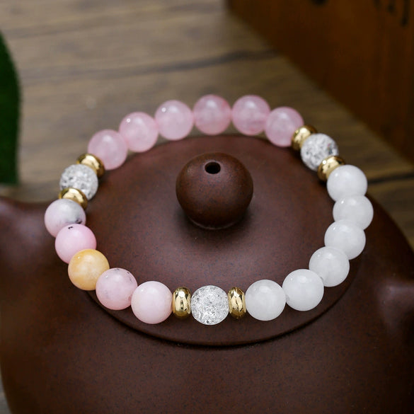 Stone Beaded Handmade Unisex Facet Gem Grey Moonlight Colorful Black Gallstone Lotus Tiger Eye Crystal Bracelet