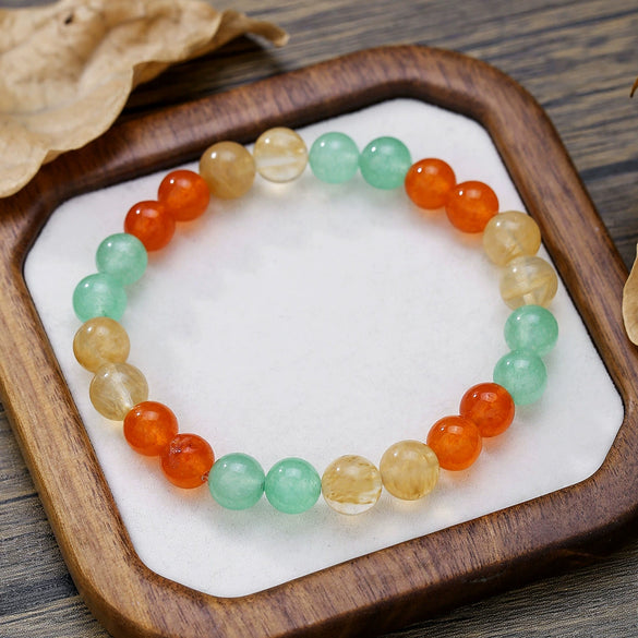 Stone Beaded Handmade Unisex Facet Gem Grey Moonlight Colorful Black Gallstone Lotus Tiger Eye Crystal Bracelet