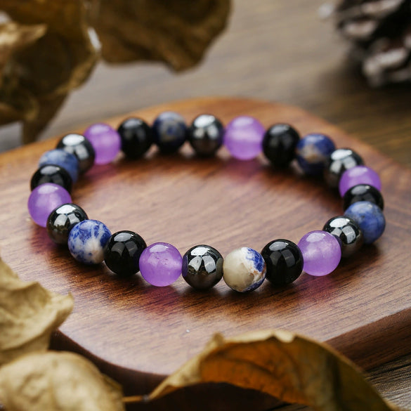 Stone Beaded Handmade Unisex Facet Gem Grey Moonlight Colorful Black Gallstone Lotus Tiger Eye Crystal Bracelet