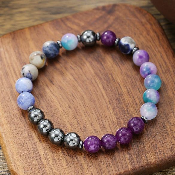 Stone Beaded Handmade Unisex Facet Gem Grey Moonlight Colorful Black Gallstone Lotus Tiger Eye Crystal Bracelet