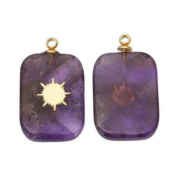 Stone Square Oval Pendant Necklace With Cross Pattern And Electroplating Treatment