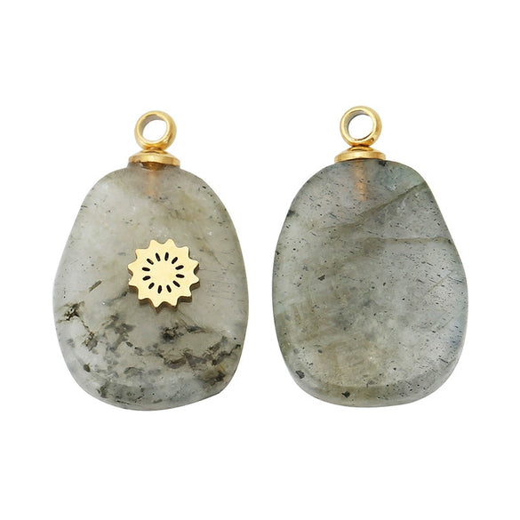 Stone Square Oval Pendant Necklace With Cross Pattern And Electroplating Treatment