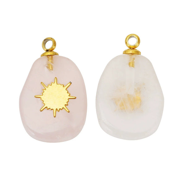 Stone Square Oval Pendant Necklace With Cross Pattern And Electroplating Treatment