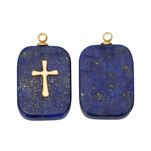 Stone Square Oval Pendant Necklace With Cross Pattern And Electroplating Treatment