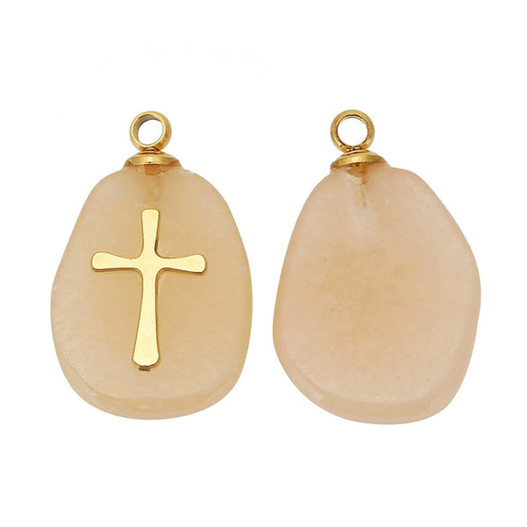 Stone Square Oval Pendant Necklace With Cross Pattern And Electroplating Treatment