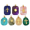 Stone Square Oval Pendant Necklace With Cross Pattern And Electroplating Treatment