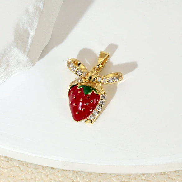 Strawberry Fruit Pendant Necklace Titanium Steel Electroplating Sweet Style