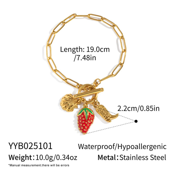 Strawberry Fruit Shape Stainless Steel Light Luxury Stylish Ot Buckle Bracelet Jewelry For Women With Electroplating