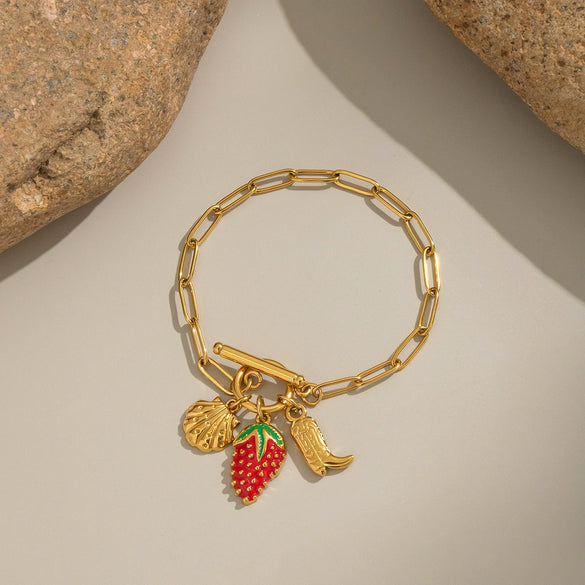 Strawberry Fruit Shape Stainless Steel Light Luxury Stylish Ot Buckle Bracelet Jewelry For Women With Electroplating
