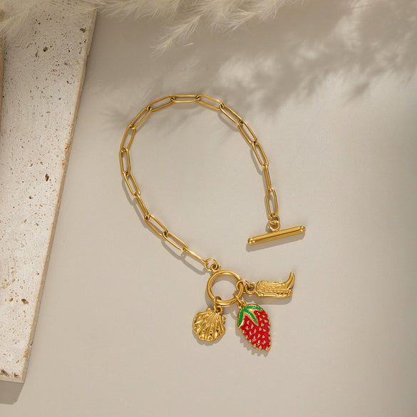 Strawberry Fruit Shape Stainless Steel Light Luxury Stylish Ot Buckle Bracelet Jewelry For Women With Electroplating