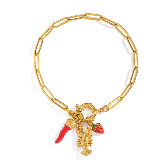 Strawberry Pepper Lobster Diy Bracelet Jewelry Accessories In Stainless Steel With Fruit Shape And Electroplating For Women