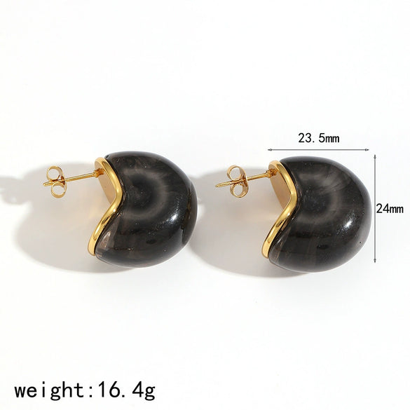 Strawberry Resin Stainless Steel Women's Geometric Earrings 18K Gold Plated Electroplated