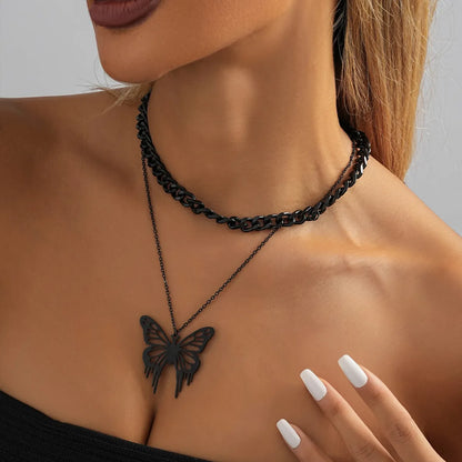 Streetwear Butterfly Stainless Steel Layered Necklaces In Bulk