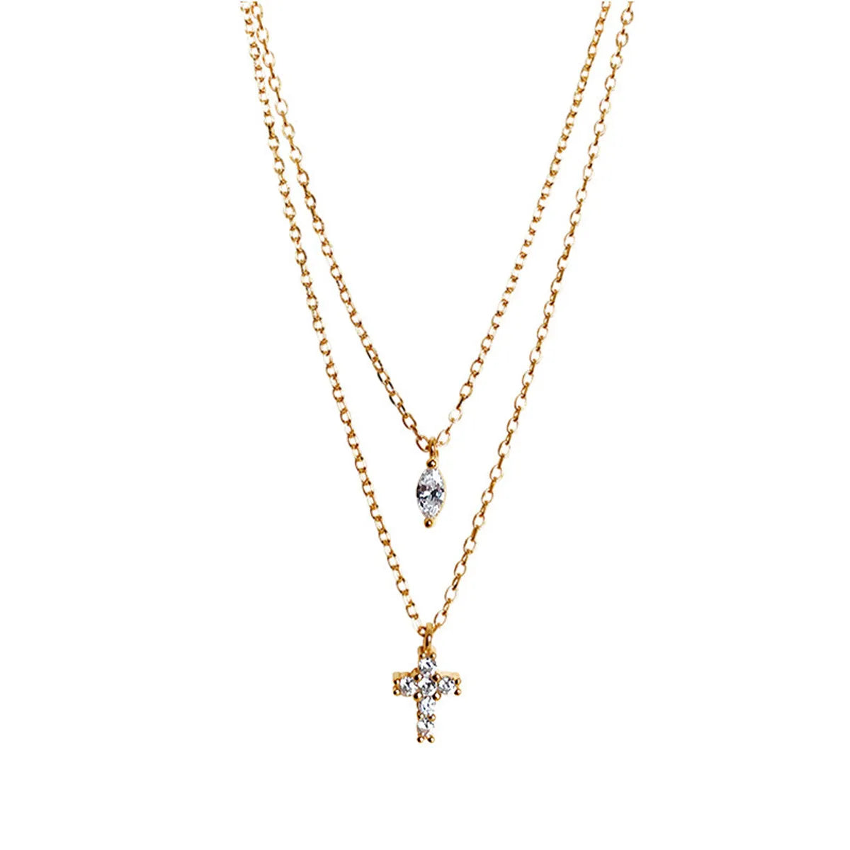 Streetwear Cross Copper Inlay Zircon Double Layer Necklaces