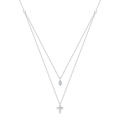 Streetwear Cross Copper Inlay Zircon Double Layer Necklaces