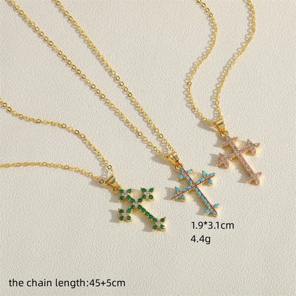 Streetwear Cross Copper Plating Inlay Zircon 14k Gold Plated Pendant Necklace