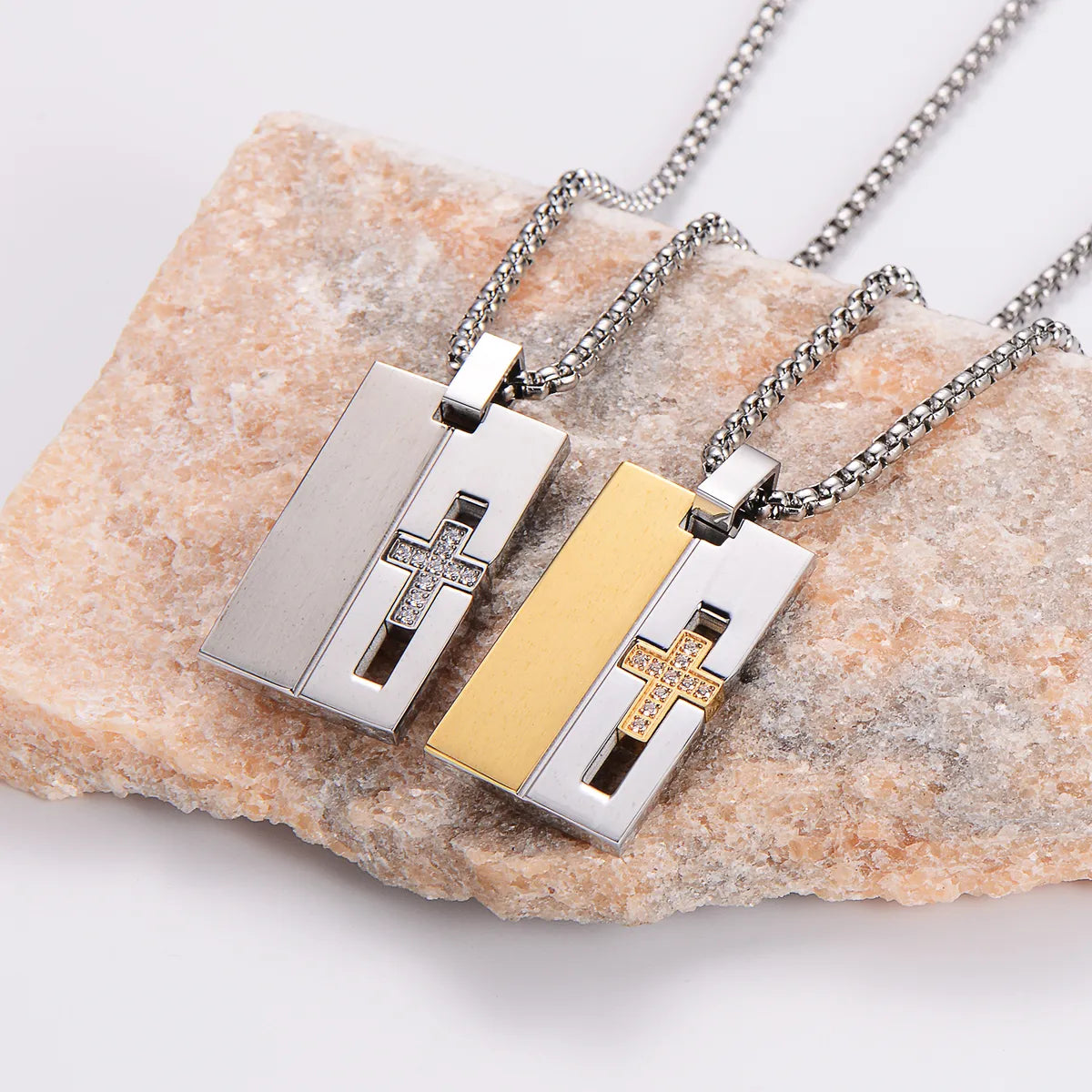 304 Stainless Steel 18K Gold Plated Streetwear Plating Inlay Cross