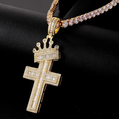 Streetwear Cross 304 Stainless Steel Plating Inlay Zircon K Gold Plated Rhodium Plated Unisex Pendant Necklace