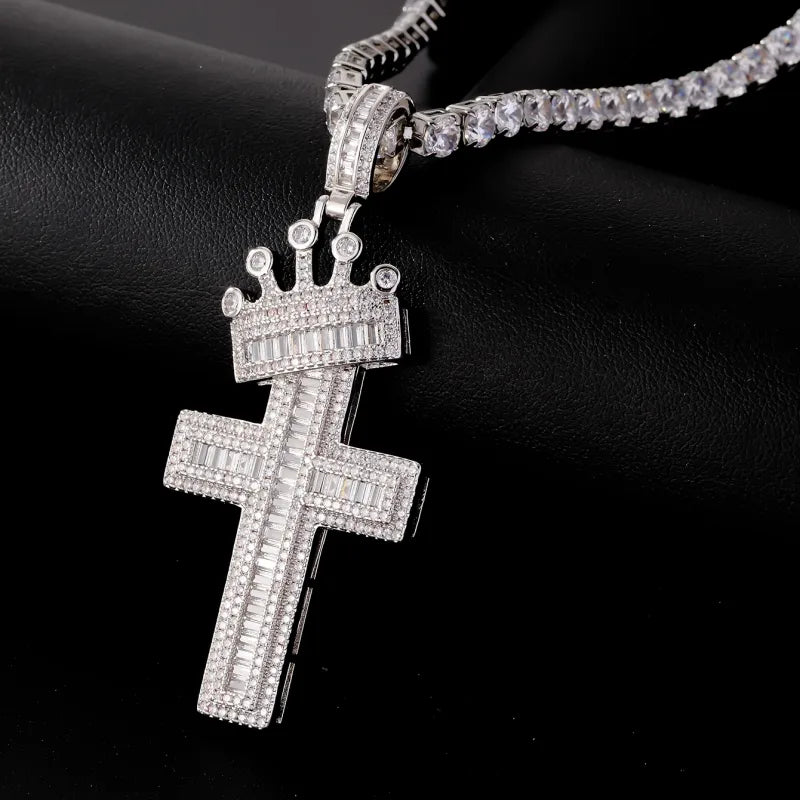 Streetwear Cross 304 Stainless Steel Plating Inlay Zircon K Gold Plated Rhodium Plated Unisex Pendant Necklace