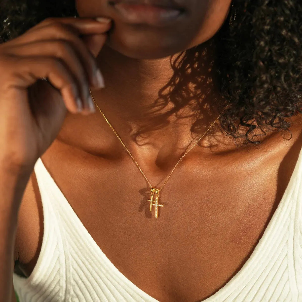 Streetwear Cross Sterling Silver Plating Inlay Zircon Pendant Necklace