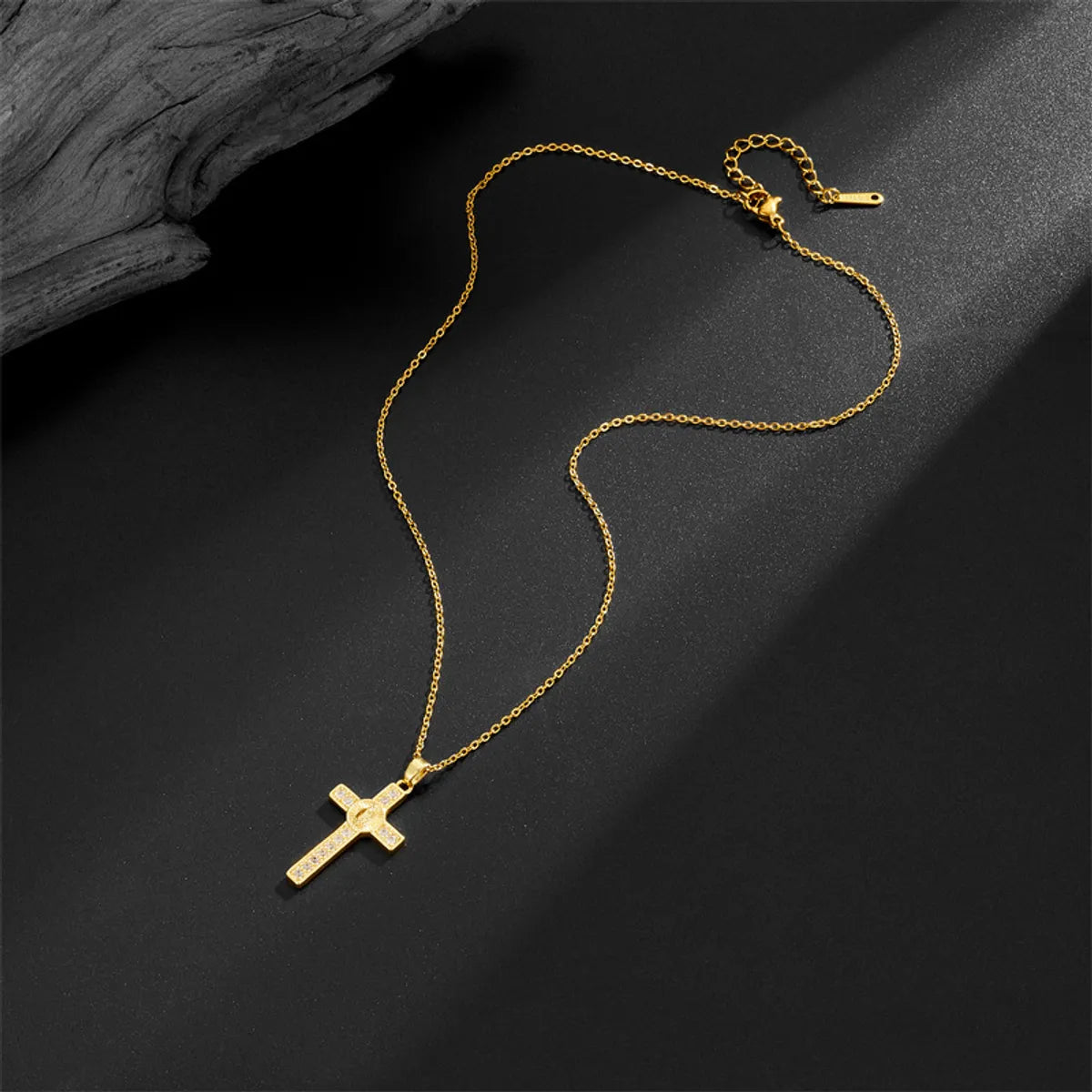 Streetwear Cross Titanium Steel Copper Plating Inlay Zircon Pendant Necklace