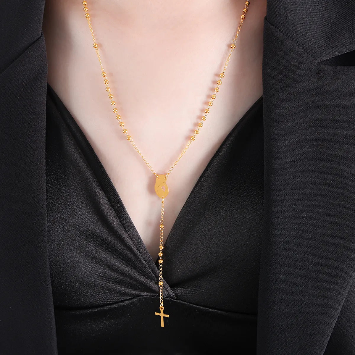 Wholesale Jewelry Streetwear Cross Titanium Steel 18K Gold Plated Plating Sweater Chain