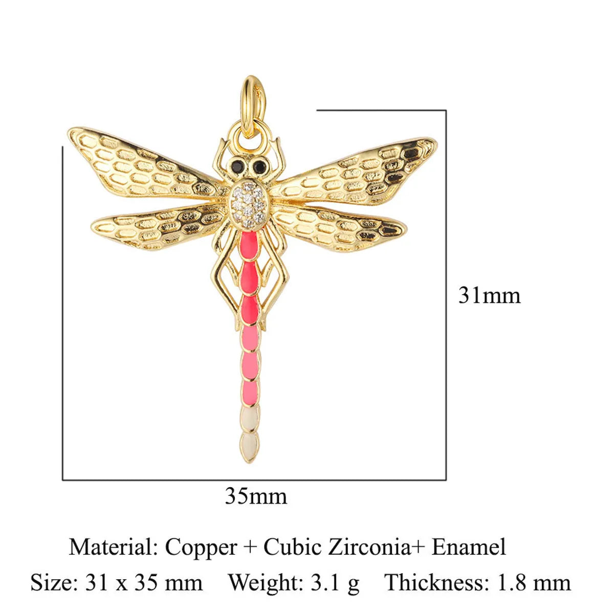 1 Piece Copper Zircon 18K Gold Plated Devil'S Eye Dragonfly