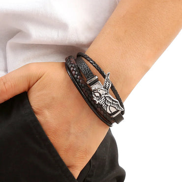 Streetwear Eagle Stainless Steel Pu Leather Men'S Bracelets