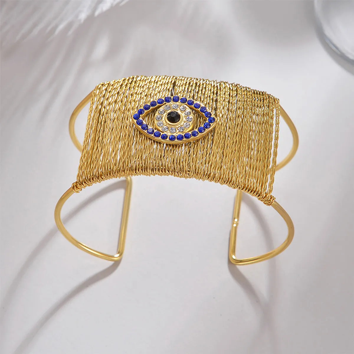 Streetwear Eye 304 Stainless Steel 18K Gold Plated Glass Rhinestone Cuff Bracelets In Bulk