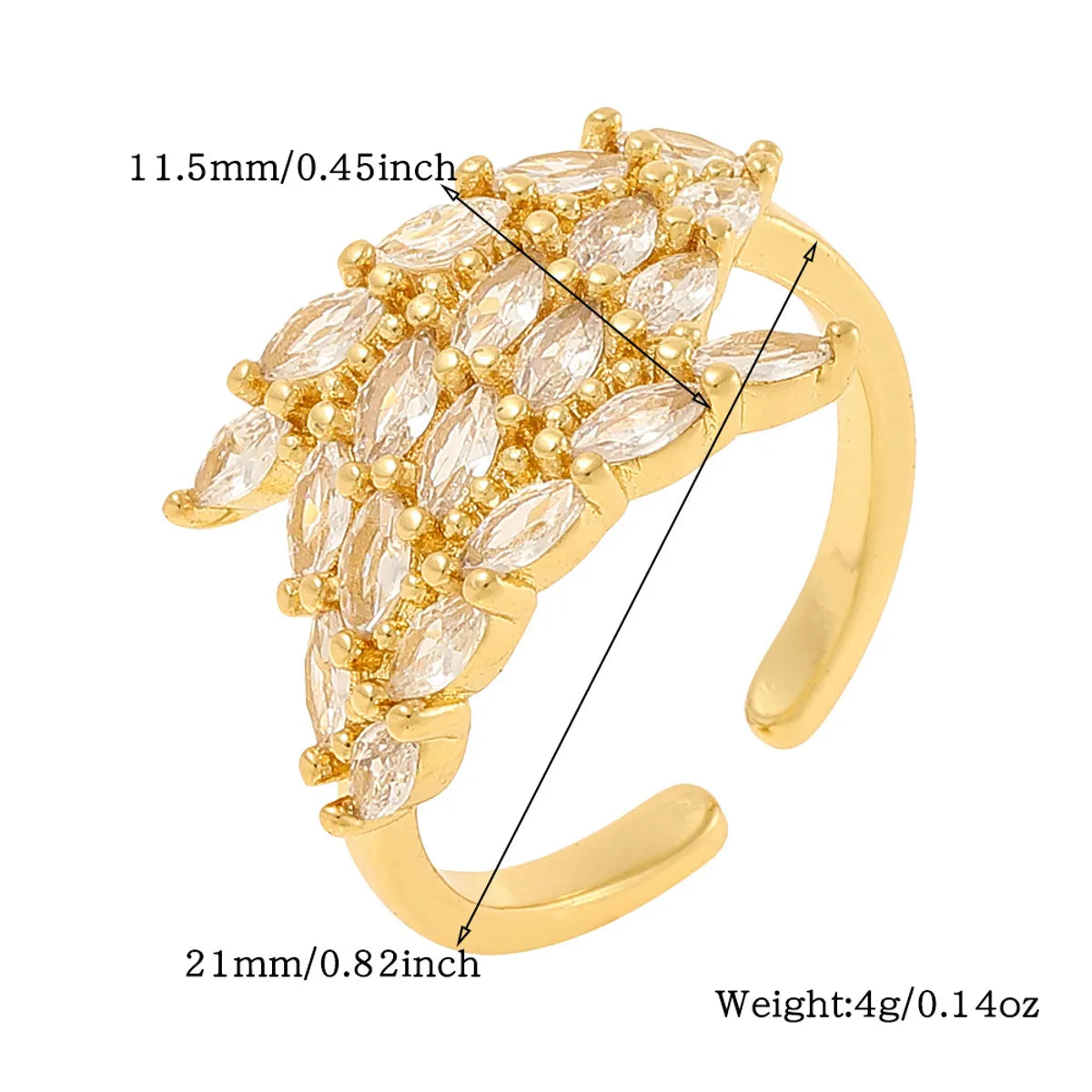 Streetwear Flower Copper Plating Inlay Zircon Open Rings