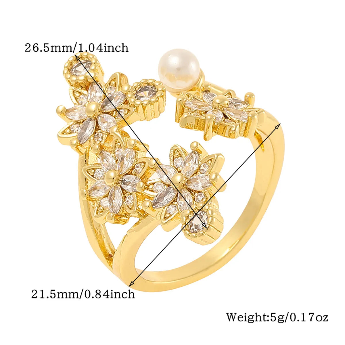 Streetwear Flower Copper Plating Inlay Zircon Open Rings