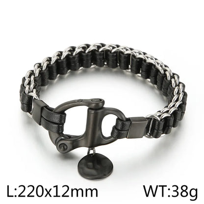 Streetwear Geometric Pu Leather Titanium Steel Braid Men'S Bracelets