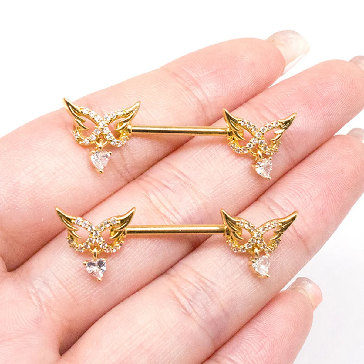 Streetwear Geometric Stainless Steel Alloy Copper Inlay Zircon Gold Plated Nipple Ring