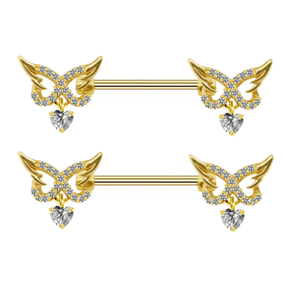 Streetwear Geometric Stainless Steel Alloy Copper Inlay Zircon Gold Plated Nipple Ring