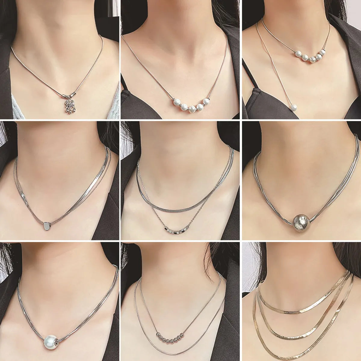 Streetwear Geometric Stainless Steel Plating Layered Necklaces