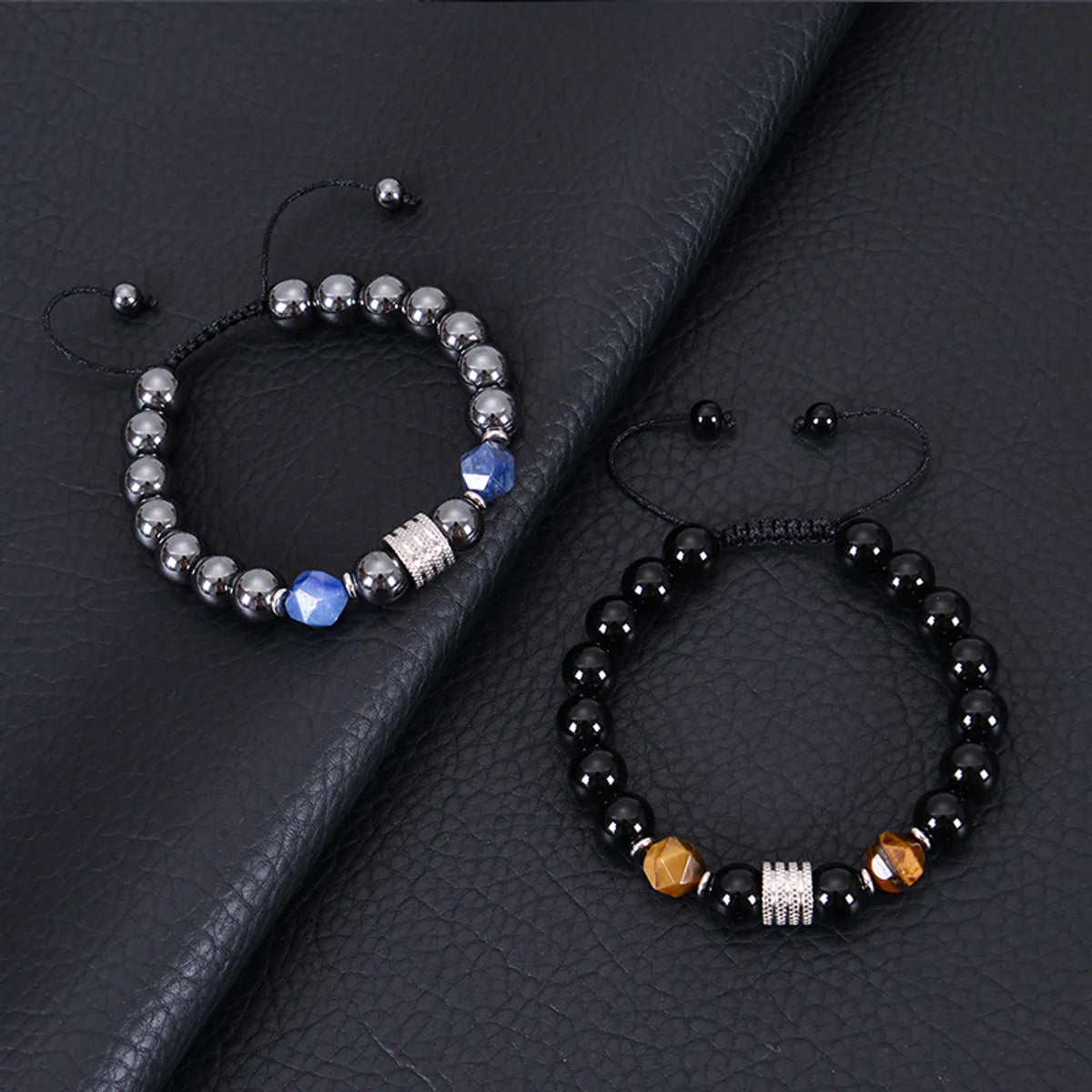 Streetwear Geometric Alloy Tiger Eye Obsidian Men'S Bracelets