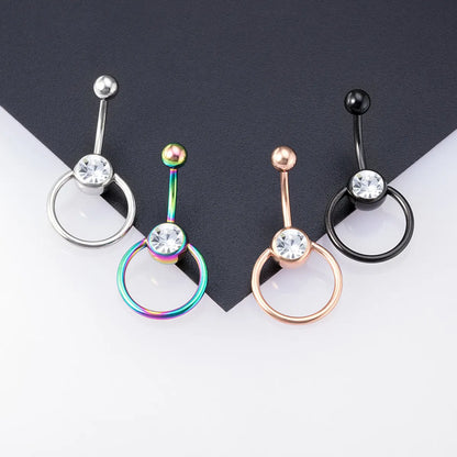 Streetwear Geometric Stainless Steel Zircon Belly Ring In Bulk