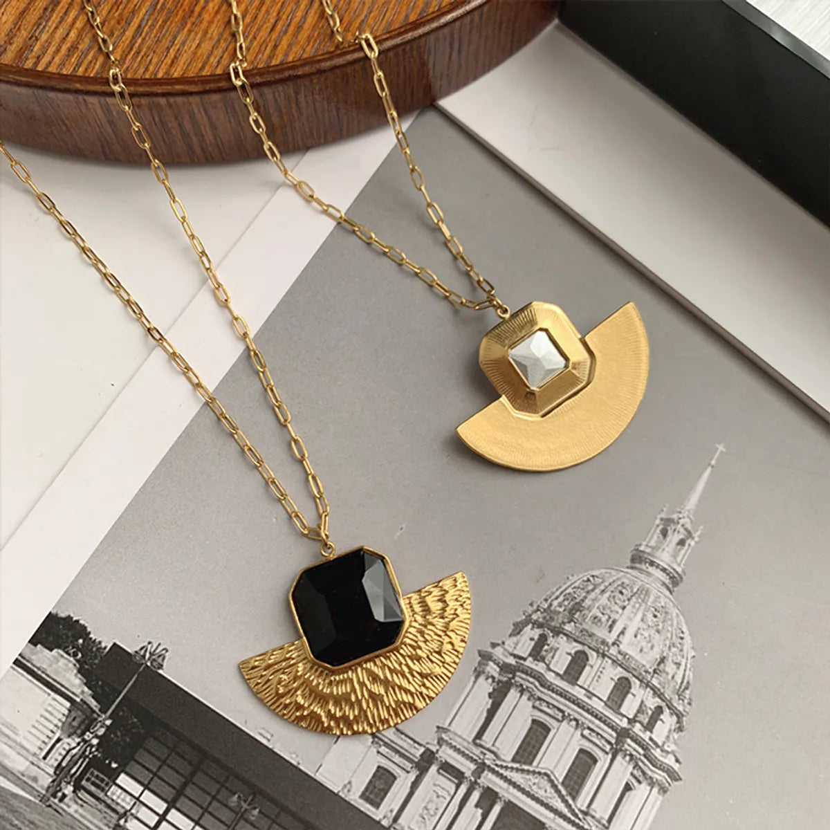 Streetwear Geometric Titanium Steel Plating Inlay Artificial Gemstones Pendant Necklace