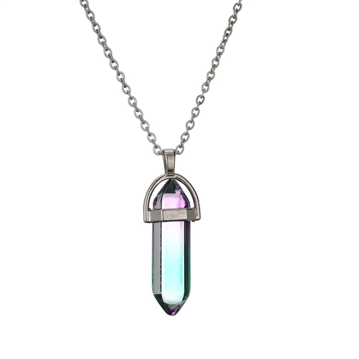 Streetwear Gradient Color Stainless Steel Natural Stone Plating Pendant Necklace