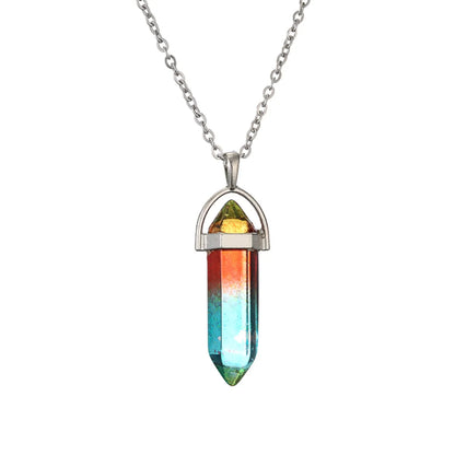 Streetwear Gradient Color Stainless Steel Natural Stone Plating Pendant Necklace