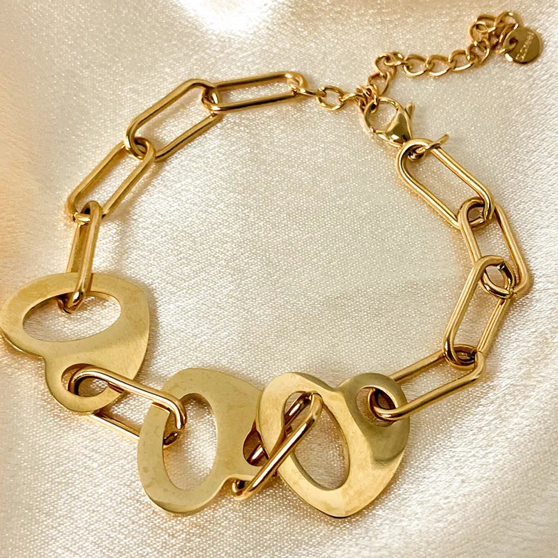 Streetwear Heart Shape 304 Stainless Steel 14K Gold Plated Bracelets In Bulk