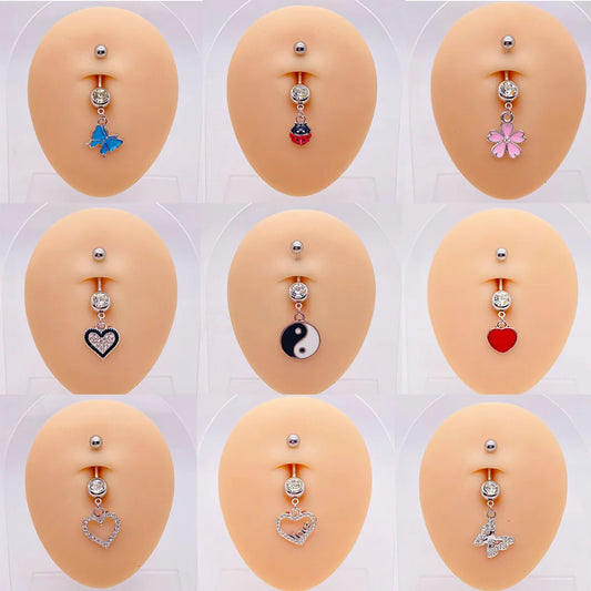 Streetwear Heart Shape Butterfly Stainless Steel Plating Inlay Women'S Belly Ring