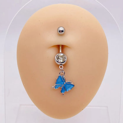 Streetwear Heart Shape Butterfly Stainless Steel Plating Inlay Women'S Belly Ring