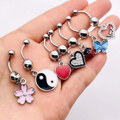 Streetwear Heart Shape Butterfly Stainless Steel Plating Inlay Women'S Belly Ring