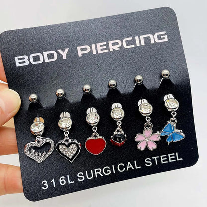 Streetwear Heart Shape Butterfly Stainless Steel Plating Inlay Women'S Belly Ring